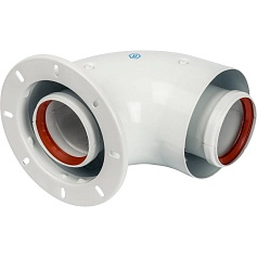 STOUT   Элемент дымохода DN60/100 адаптер для котла угловой 90° коаксиальный (совместимый с Bosch, Buderus)(с логотипом)
