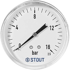 Манометр аксиальный STOUT корпус Dn 80 мм 1/2 , 0...16 бар, кл.2.5