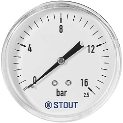 Манометр аксиальный STOUT корпус Dn 80 мм 1/2 , 0...16 бар, кл.2.5