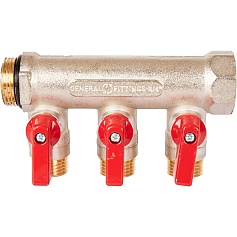 STOUT SMB 6210 341203 STOUT Коллектор с шаровыми кранами 3/4", 3 отвода 1/2" (красные ручки)