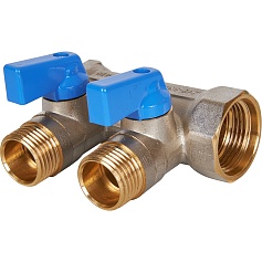 STOUT SMB 6211 341202 STOUT Коллектор с шаровыми кранами 3/4", 2 отвода 1/2" (синие ручки)