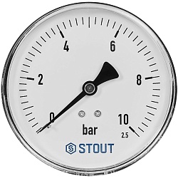 Манометр аксиальный STOUT корпус Dn 100 мм 1/2 , 0...10 бар, кл.2.5