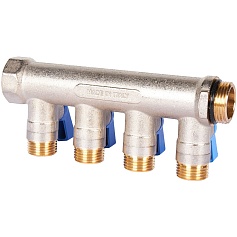 STOUT SMB 6211 341204 STOUT Коллектор с шаровыми кранами 3/4", 4 отвода 1/2" (синие ручки)