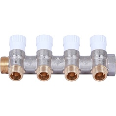 STOUT  Коллектор распределительный 3/4", 4 отвода 1/2" плоское уплотнение