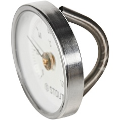 Термометр биметаллический накладной STOUT с пружиной, корпус Dn 63 мм, 0...120°С, 1 -2