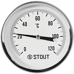 Термометр биметаллический STOUT с погружной гильзой, корпус Dn 80 мм, гильза 75 мм 1/2 , 0...120°С
