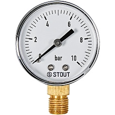 Манометр радиальный STOUT корпус Dn 50 мм 1/4 , 0...10 бар, кл.2.5