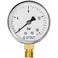 Манометр радиальный STOUT корпус Dn 63 мм 1/4 , 0...16 бар, кл.2.5