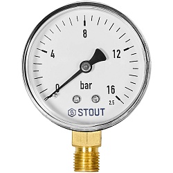 Манометр радиальный STOUT корпус Dn 63 мм 1/4 , 0...16 бар, кл.2.5