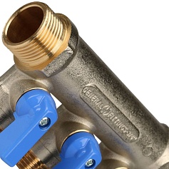 STOUT  Коллектор с шаровыми кранами 3/4", 3 отвода 1/2" (синие ручки)