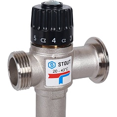 STOUT  Насосно-смесительный узел с термостатическим клапаном 20-43°C и жидкокристаллическим термометром, без насоса
