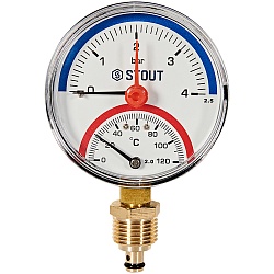 Термоманометр радиальный STOUT в комплекте с автоматическим запорным клапаном, корпус Dn 80 мм 1/2 , 0...120°C, 0-4 бар