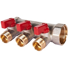 STOUT SMB 6210 011203 STOUT Коллектор с шаровыми кранами 1", 3 отвода 1/2" (красные ручки)