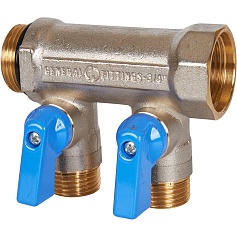STOUT SMB 6211 341202 STOUT Коллектор с шаровыми кранами 3/4", 2 отвода 1/2" (синие ручки)