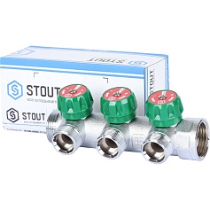 STOUT  SMB-6850-013403 STOUT Коллектор регулирующий 1", 3 отвода 3/4" ЕК