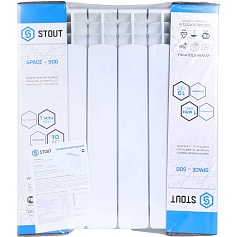 STOUT  Space 500 6 секций радиатор биметаллический нижнее правое подключение RAL9016