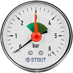Манометр аксиальный STOUT с указателем предела, корпус Dn 63 мм 1/4 , 0…6 бар, кл.2.5