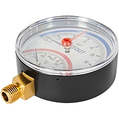 Термоманометр радиальный STOUT в комплекте с автоматическим запорным клапаном, корпус Dn 80 мм 1/2 , 0...120°C, 0-6 бар