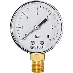 Манометр радиальный STOUT корпус Dn 50 мм 1/4  , 0...6 бар, кл.2.5