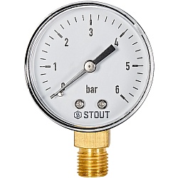 Манометр радиальный STOUT корпус Dn 50 мм 1/4  , 0...6 бар, кл.2.5