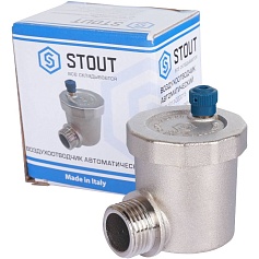 STOUT  Воздухоотводчик автоматический вертикальный выпуск, угл.подкл. нар.р. 1/2" никель.