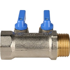 STOUT  Коллектор с шаровыми кранами 1", 2 отвода 1/2" (синие ручки)