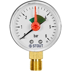 Манометр радиальный STOUT с указателем предела, корпус Dn 50 мм 1/4 , 0…6 бар, кл.2.5