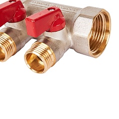 STOUT SMB 6210 011202 STOUT Коллектор с шаровыми кранами 1", 2 отвода 1/2" (красные ручки)