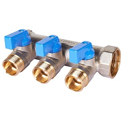 STOUT SMB 6211 341203 STOUT Коллектор с шаровыми кранами 3/4", 3 отвода 1/2" (синие ручки)