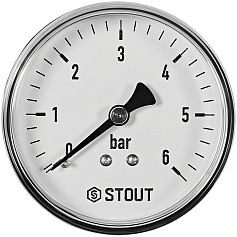 Манометр аксиальный STOUT корпус Dn 63 мм 1/4 , 0...6 бар, кл.2.5