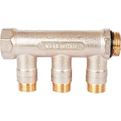 STOUT SMB 6210 341203 STOUT Коллектор с шаровыми кранами 3/4", 3 отвода 1/2" (красные ручки)
