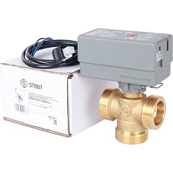 STOUT  Компактный 3-Ходовой зональный клапан, сервопривод 230V, с кабелем 1м., НР 1 1/4"