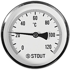 Термометр биметаллический STOUT с погружной гильзой, корпус Dn 100 мм, гильза 50 мм 1/2 , 0...120°С