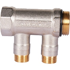 STOUT SMB 6211 011202 STOUT Коллектор с шаровыми кранами 1", 2 отвода 1/2" (синие ручки)