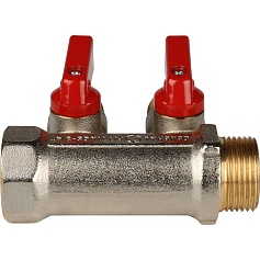 STOUT  Коллектор с шаровыми кранами 3/4", 2 отвода 1/2" (красные ручки)