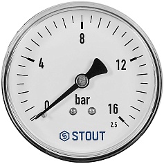 Манометр аксиальный STOUT корпус Dn 63 мм 1/4 , 0...16 бар, кл.2.5