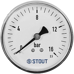 Манометр аксиальный STOUT корпус Dn 63 мм 1/4 , 0...16 бар, кл.2.5