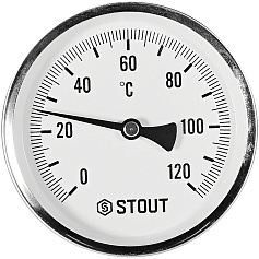 Термометр биметаллический STOUT с погружной гильзой, корпус Dn 100 мм, гильза 100 мм 1/2 , 0...120°С