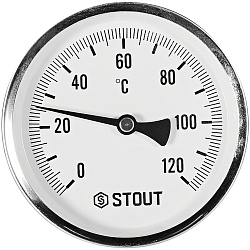 Термометр биметаллический STOUT с погружной гильзой, корпус Dn 100 мм, гильза 100 мм 1/2 , 0...120°С