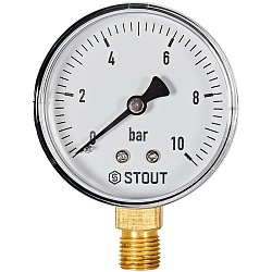 Манометр радиальный STOUT корпус Dn 63 мм 1/4 , 0...10 бар, кл.2.5