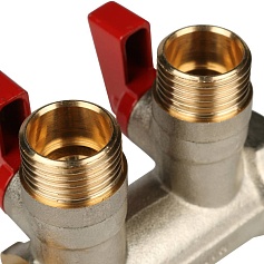 STOUT  Коллектор с шаровыми кранами 3/4", 2 отвода 1/2" (красные ручки)
