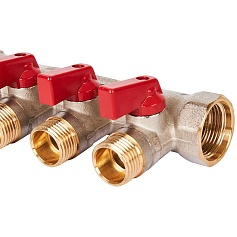 STOUT SMB 6210 341204 STOUT Коллектор с шаровыми кранами 3/4", 4 отвода 1/2" (красные ручки)
