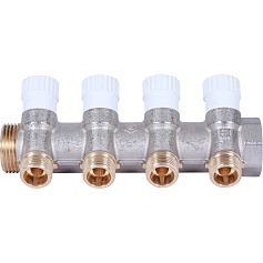 STOUT  Коллектор распределительный 1", 4 отвода 1/2" плоское уплотнение